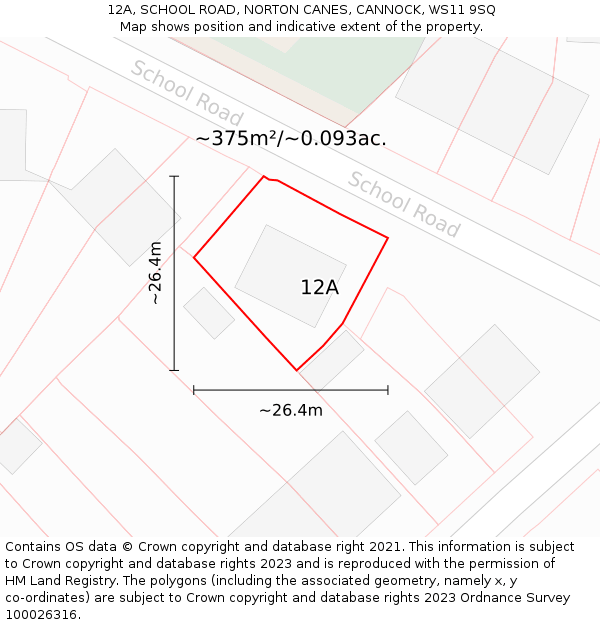 12A, SCHOOL ROAD, NORTON CANES, CANNOCK, WS11 9SQ: Plot and title map