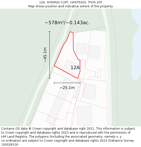 12A, SHINING CLIFF, HASTINGS, TN34 2GT: Plot and title map