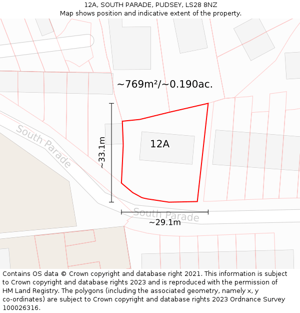 12A, SOUTH PARADE, PUDSEY, LS28 8NZ: Plot and title map