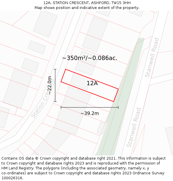 12A, STATION CRESCENT, ASHFORD, TW15 3HH: Plot and title map