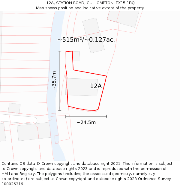 12A, STATION ROAD, CULLOMPTON, EX15 1BQ: Plot and title map