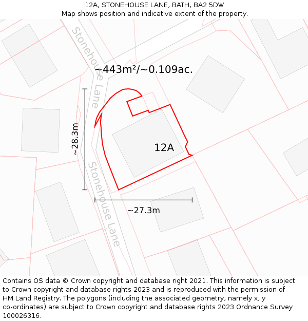 12A, STONEHOUSE LANE, BATH, BA2 5DW: Plot and title map