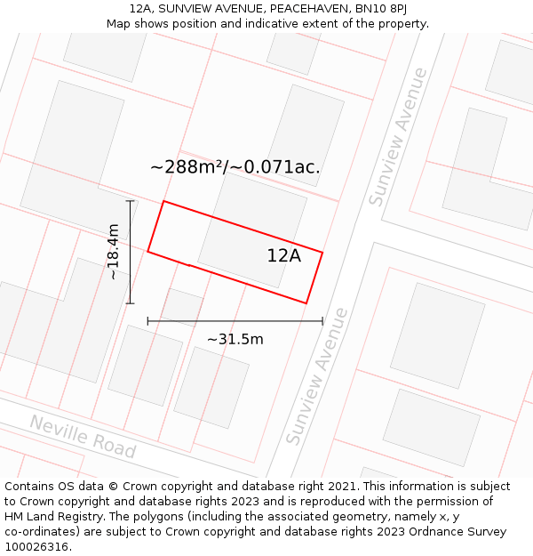 12A, SUNVIEW AVENUE, PEACEHAVEN, BN10 8PJ: Plot and title map