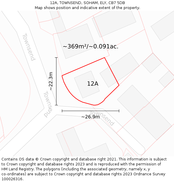 12A, TOWNSEND, SOHAM, ELY, CB7 5DB: Plot and title map