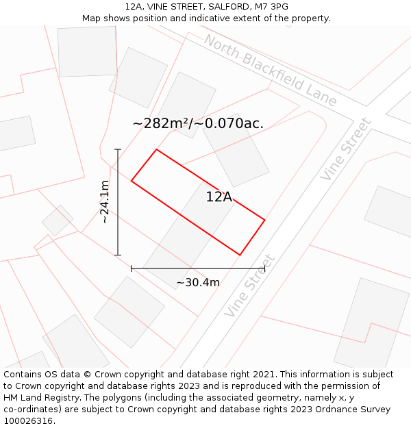 12A, VINE STREET, SALFORD, M7 3PG: Plot and title map