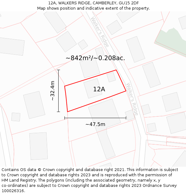 12A, WALKERS RIDGE, CAMBERLEY, GU15 2DF: Plot and title map