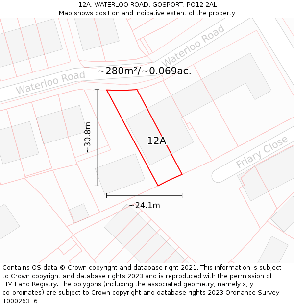 12A, WATERLOO ROAD, GOSPORT, PO12 2AL: Plot and title map