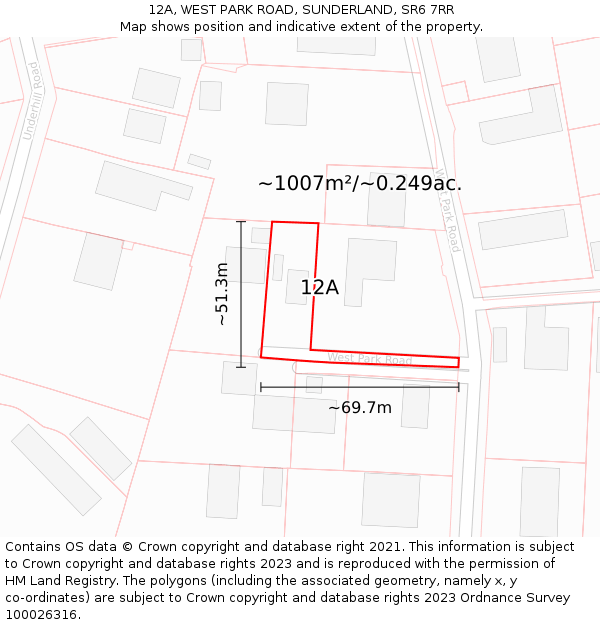 12A, WEST PARK ROAD, SUNDERLAND, SR6 7RR: Plot and title map