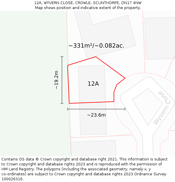 12A, WYVERN CLOSE, CROWLE, SCUNTHORPE, DN17 4NW: Plot and title map