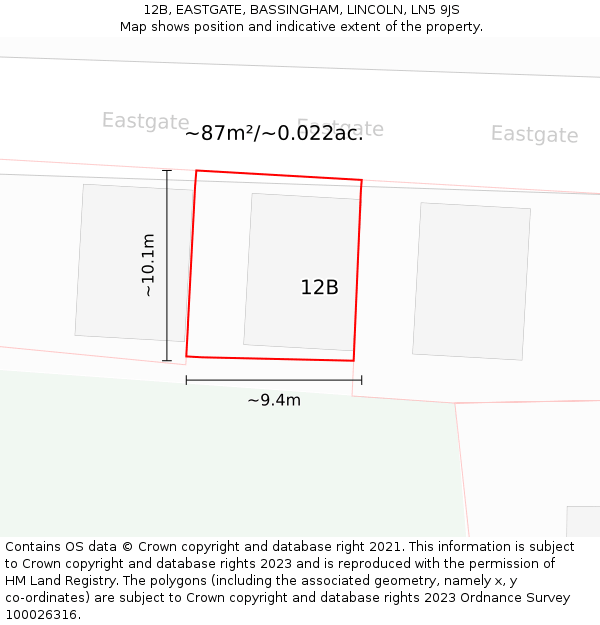 12B, EASTGATE, BASSINGHAM, LINCOLN, LN5 9JS: Plot and title map