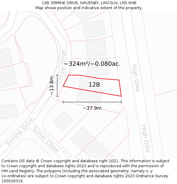 12B, ERMINE DRIVE, NAVENBY, LINCOLN, LN5 0HB: Plot and title map