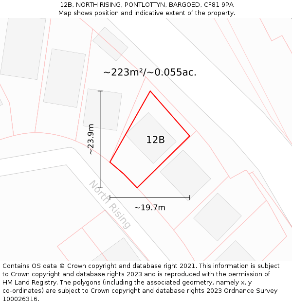 12B, NORTH RISING, PONTLOTTYN, BARGOED, CF81 9PA: Plot and title map