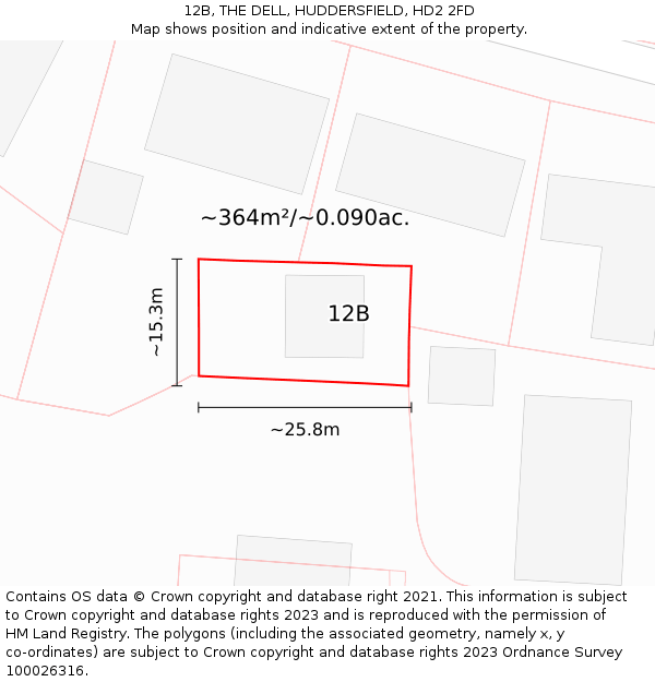 12B, THE DELL, HUDDERSFIELD, HD2 2FD: Plot and title map