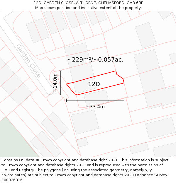 12D, GARDEN CLOSE, ALTHORNE, CHELMSFORD, CM3 6BP: Plot and title map