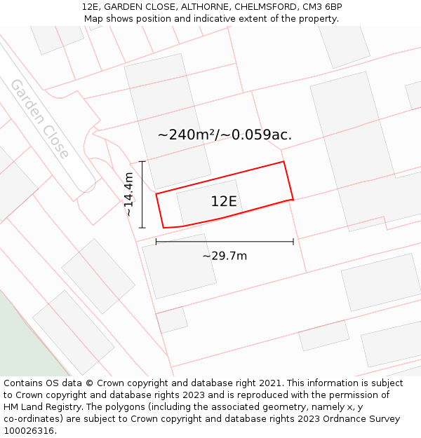 12E, GARDEN CLOSE, ALTHORNE, CHELMSFORD, CM3 6BP: Plot and title map