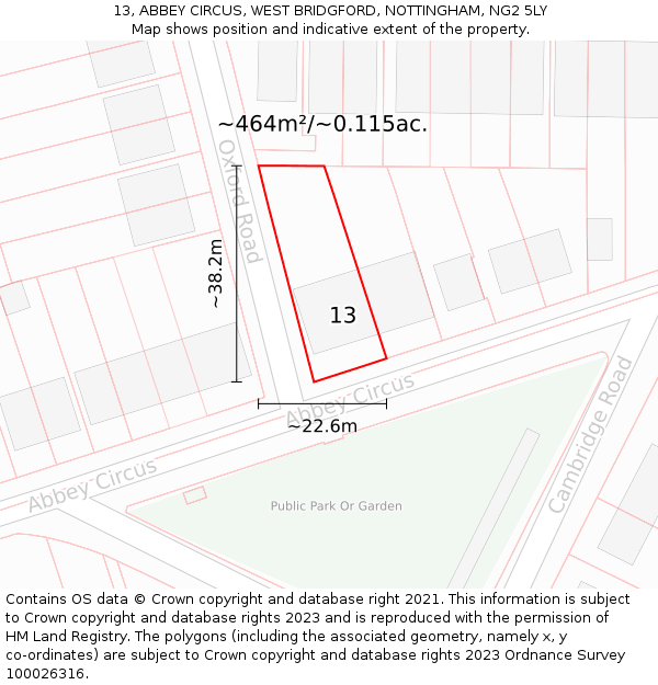 13, ABBEY CIRCUS, WEST BRIDGFORD, NOTTINGHAM, NG2 5LY: Plot and title map