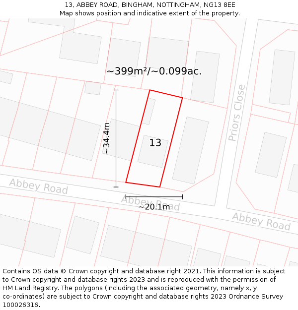 13, ABBEY ROAD, BINGHAM, NOTTINGHAM, NG13 8EE: Plot and title map