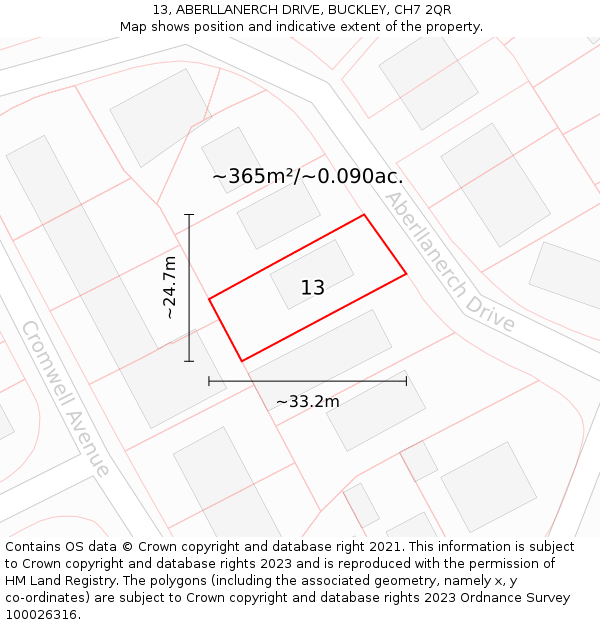 13, ABERLLANERCH DRIVE, BUCKLEY, CH7 2QR: Plot and title map