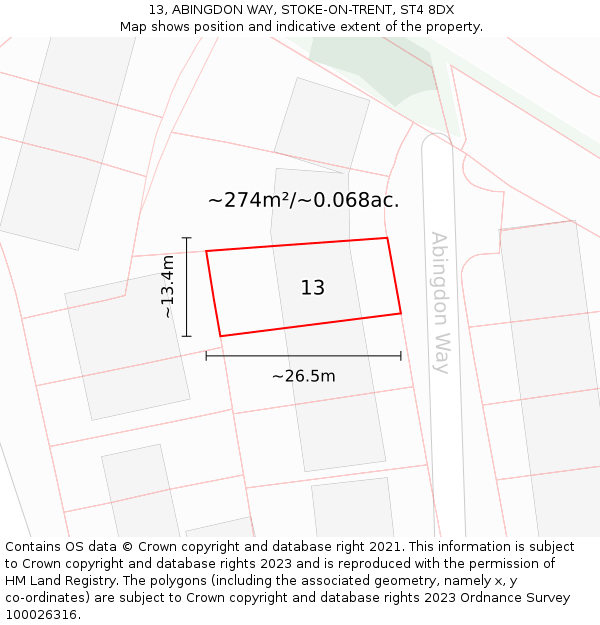 13, ABINGDON WAY, STOKE-ON-TRENT, ST4 8DX: Plot and title map