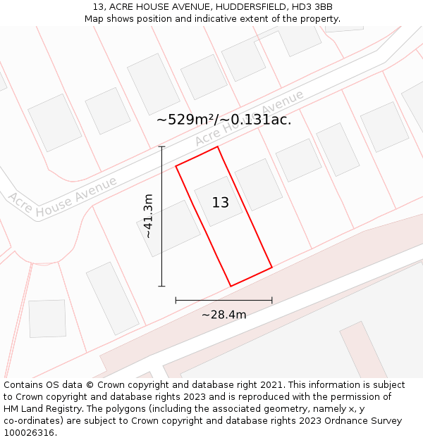 13, ACRE HOUSE AVENUE, HUDDERSFIELD, HD3 3BB: Plot and title map