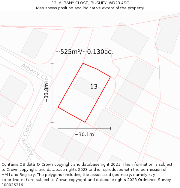 13, ALBANY CLOSE, BUSHEY, WD23 4SG: Plot and title map