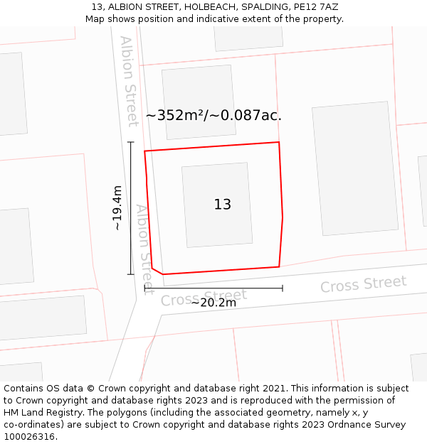 13, ALBION STREET, HOLBEACH, SPALDING, PE12 7AZ: Plot and title map