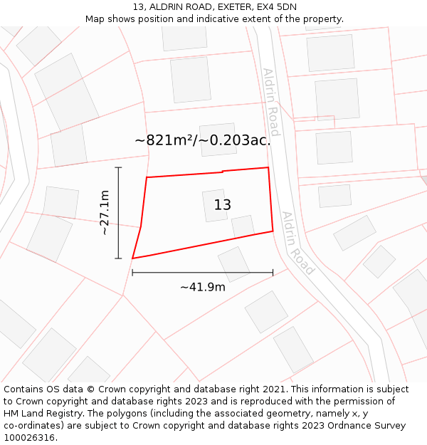 13, ALDRIN ROAD, EXETER, EX4 5DN: Plot and title map