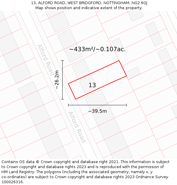 13, ALFORD ROAD, WEST BRIDGFORD, NOTTINGHAM, NG2 6GJ: Plot and title map