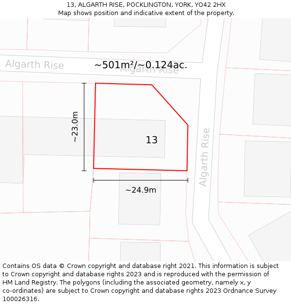 13, ALGARTH RISE, POCKLINGTON, YORK, YO42 2HX: Plot and title map