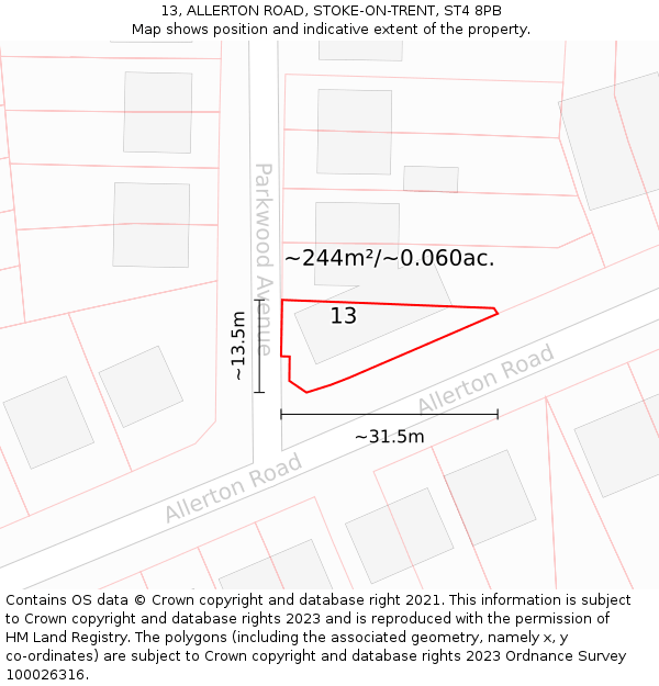 13, ALLERTON ROAD, STOKE-ON-TRENT, ST4 8PB: Plot and title map