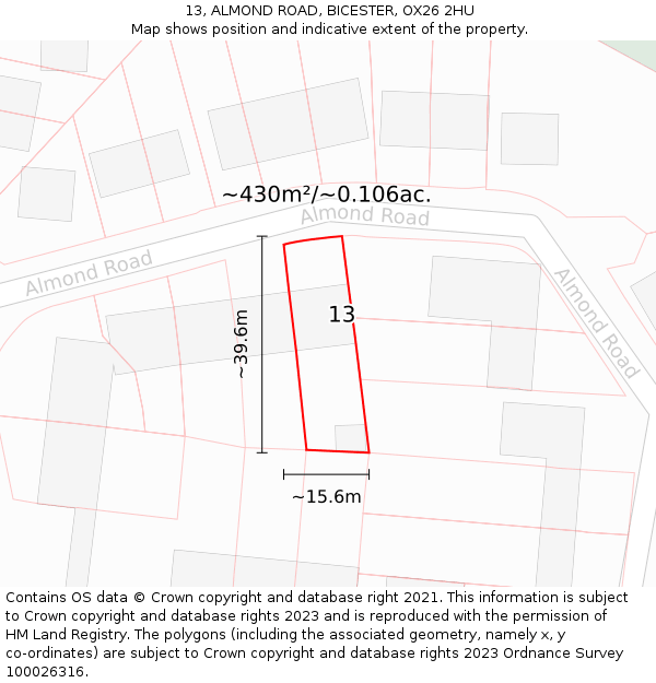 13, ALMOND ROAD, BICESTER, OX26 2HU: Plot and title map