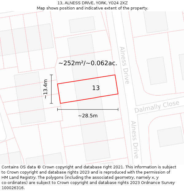 13, ALNESS DRIVE, YORK, YO24 2XZ: Plot and title map