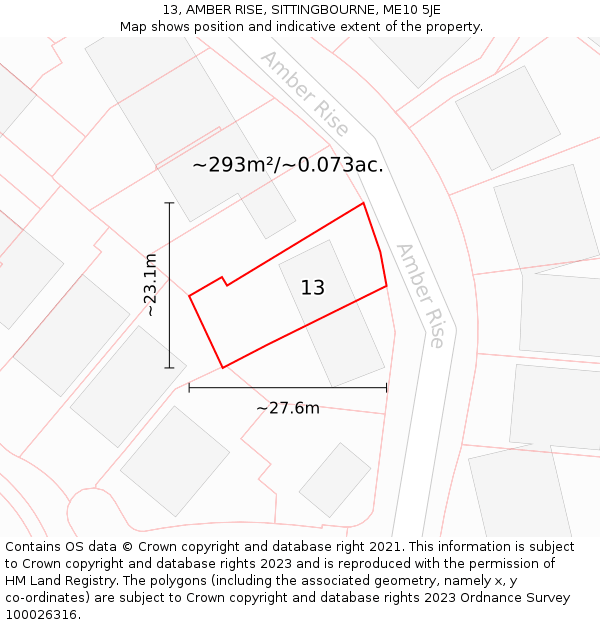 13, AMBER RISE, SITTINGBOURNE, ME10 5JE: Plot and title map