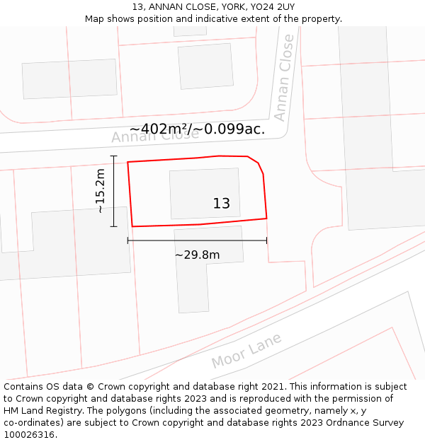 13, ANNAN CLOSE, YORK, YO24 2UY: Plot and title map