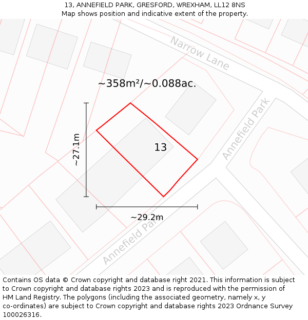 13, ANNEFIELD PARK, GRESFORD, WREXHAM, LL12 8NS: Plot and title map