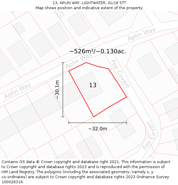 13, APLIN WAY, LIGHTWATER, GU18 5TT: Plot and title map