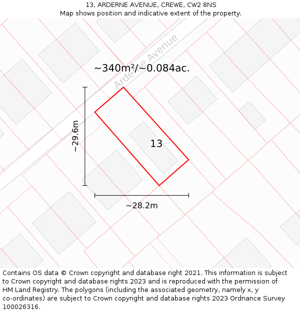 13, ARDERNE AVENUE, CREWE, CW2 8NS: Plot and title map