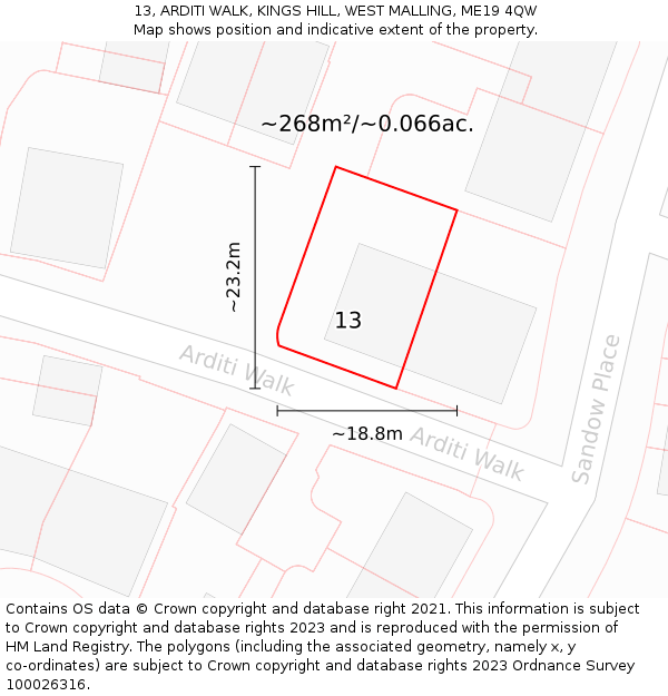 13, ARDITI WALK, KINGS HILL, WEST MALLING, ME19 4QW: Plot and title map