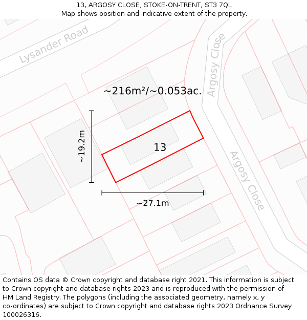 13, ARGOSY CLOSE, STOKE-ON-TRENT, ST3 7QL: Plot and title map