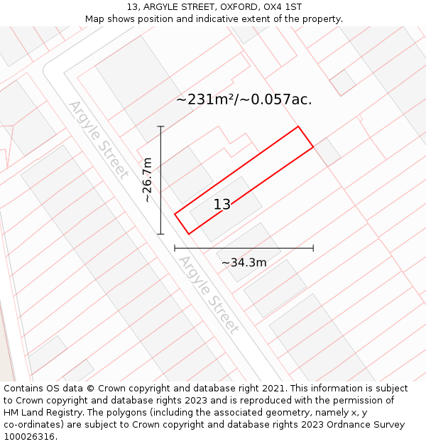 13, ARGYLE STREET, OXFORD, OX4 1ST: Plot and title map