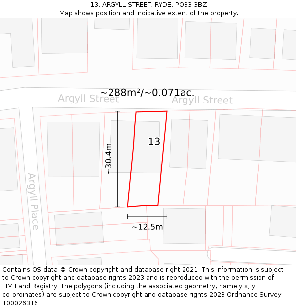 13, ARGYLL STREET, RYDE, PO33 3BZ: Plot and title map