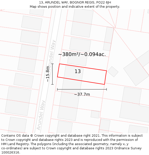 13, ARUNDEL WAY, BOGNOR REGIS, PO22 6JH: Plot and title map