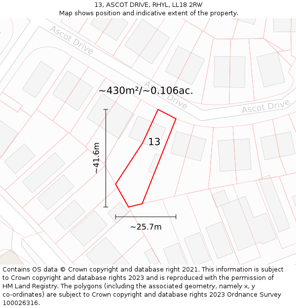 13, ASCOT DRIVE, RHYL, LL18 2RW: Plot and title map