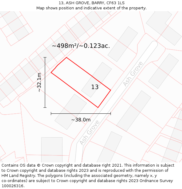 13, ASH GROVE, BARRY, CF63 1LS: Plot and title map