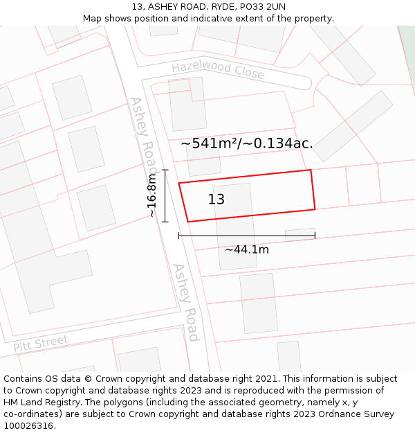 13, ASHEY ROAD, RYDE, PO33 2UN: Plot and title map