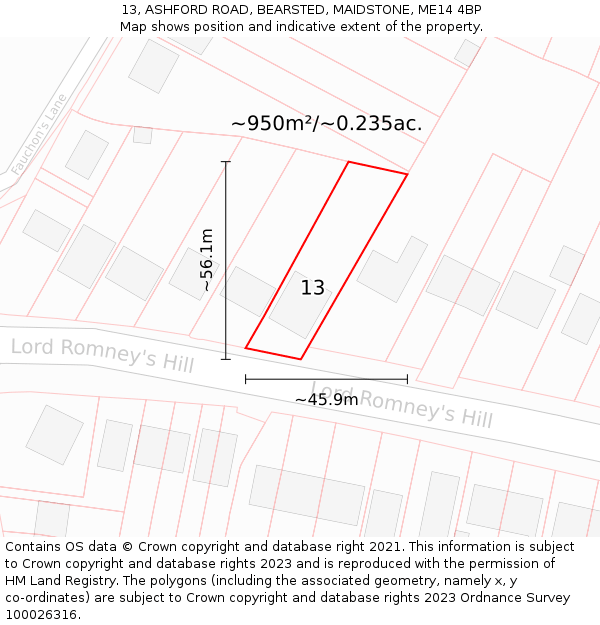 13, ASHFORD ROAD, BEARSTED, MAIDSTONE, ME14 4BP: Plot and title map