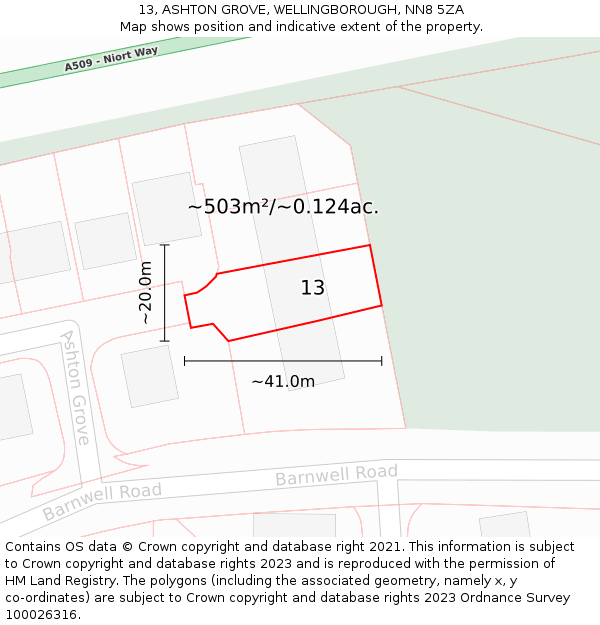 13, ASHTON GROVE, WELLINGBOROUGH, NN8 5ZA: Plot and title map