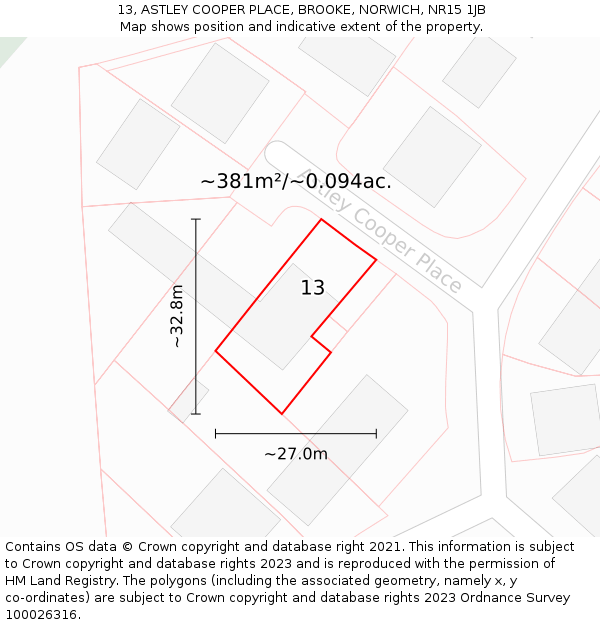 13, ASTLEY COOPER PLACE, BROOKE, NORWICH, NR15 1JB: Plot and title map