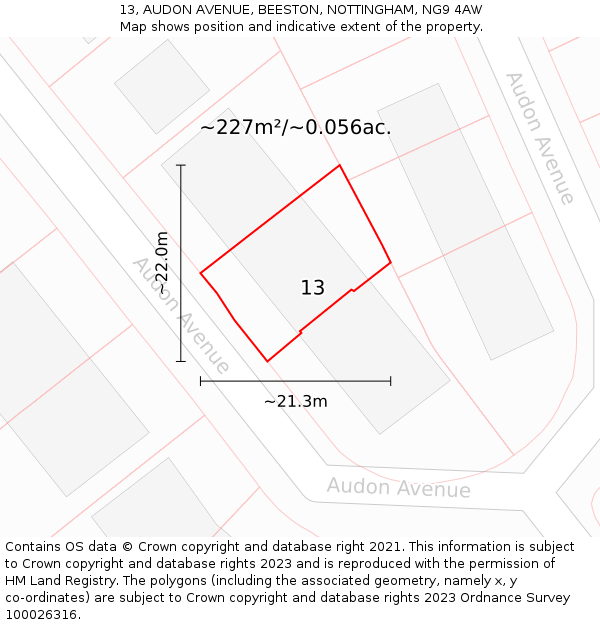 13, AUDON AVENUE, BEESTON, NOTTINGHAM, NG9 4AW: Plot and title map