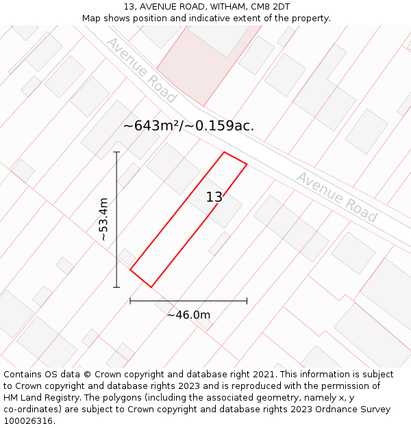 13, AVENUE ROAD, WITHAM, CM8 2DT: Plot and title map